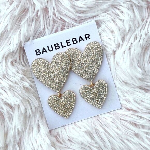 BaubleBar Pave Double Heart Dangle Earrings - Picture 1 of 5